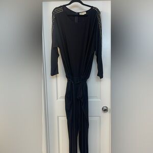 Michael Kors Navy Long Sleeve Jumpsuit with Studded Sleeves